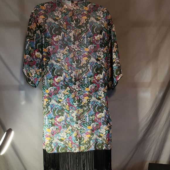 LuLaRoe Colorful Paisley Kimono with Black Trim - Picture 2 of 7